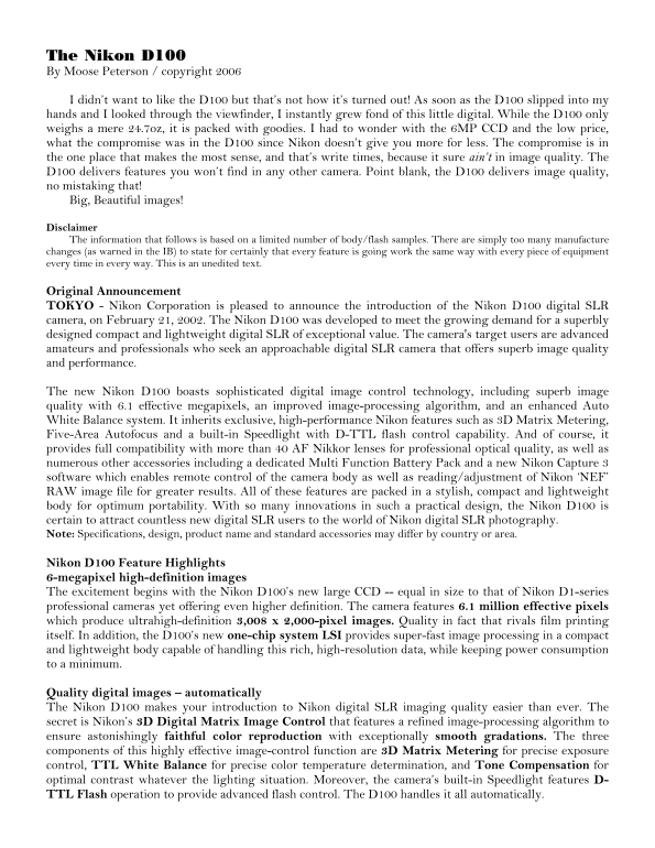 Nikon D100 User's Manual - Page 1