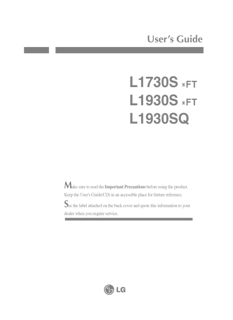 LG L1930SSFT Monitor User Guide - AUK Product - Page 1