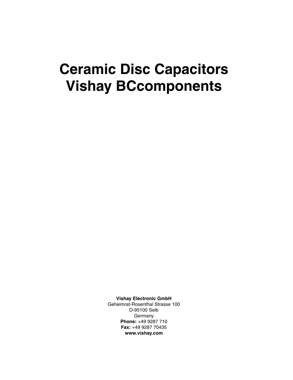 Vishay EMIs/RFIs Y2-DN/BC Components Ceramic Disc Capacitors Vishay BCcomponents Data Manual - Page 1