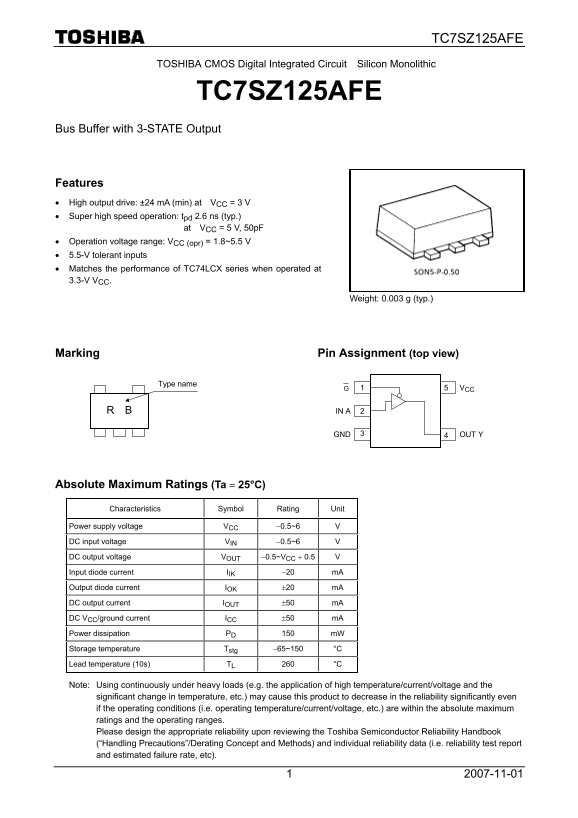 Toshiba TC7SZ125AFE User Guide - Page 1