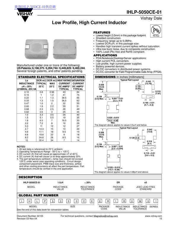 Vishay IHLP-5050CE-01 Data Sheet User Manual - Page 1