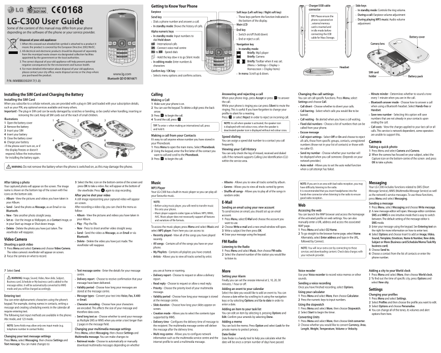 LG GSM Mobile Phone LGC300.ACHNWO Product Specification O2 (IRELAND) - Page 1