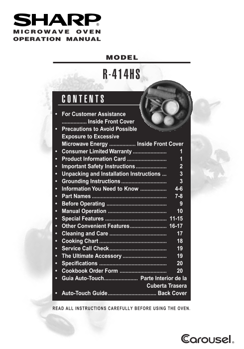 SHARP R-414HS Microwave User Guide - Page 1
