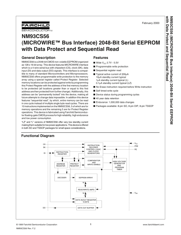 Fairchild NM93CS56 Data Sheet - Page 1