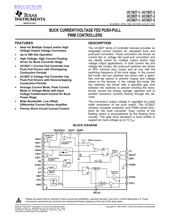 TEXAS INSTRUMENTS UC1827-1, UC1827-2, UC2827-1, UC2827-2, UC3827-1, UC3827-2 Data Sheet manual guide - Page 1