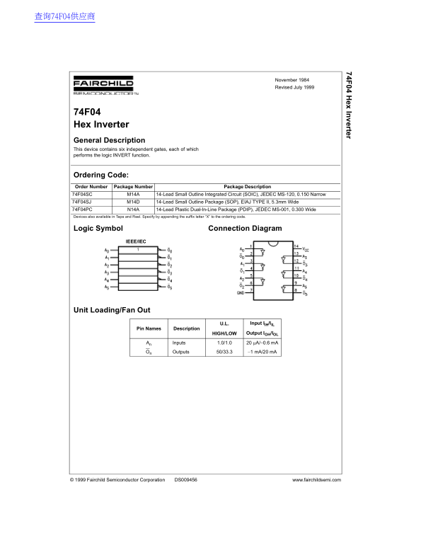 Fairchild 74F04 Data Handbook - Page 1