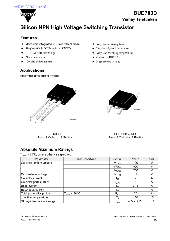 Vishay Bud700D Specifications and User Guide - Page 1