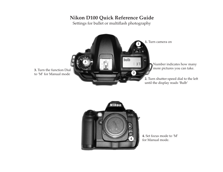 Nikon D100 Quick Reference Guide - Page 1