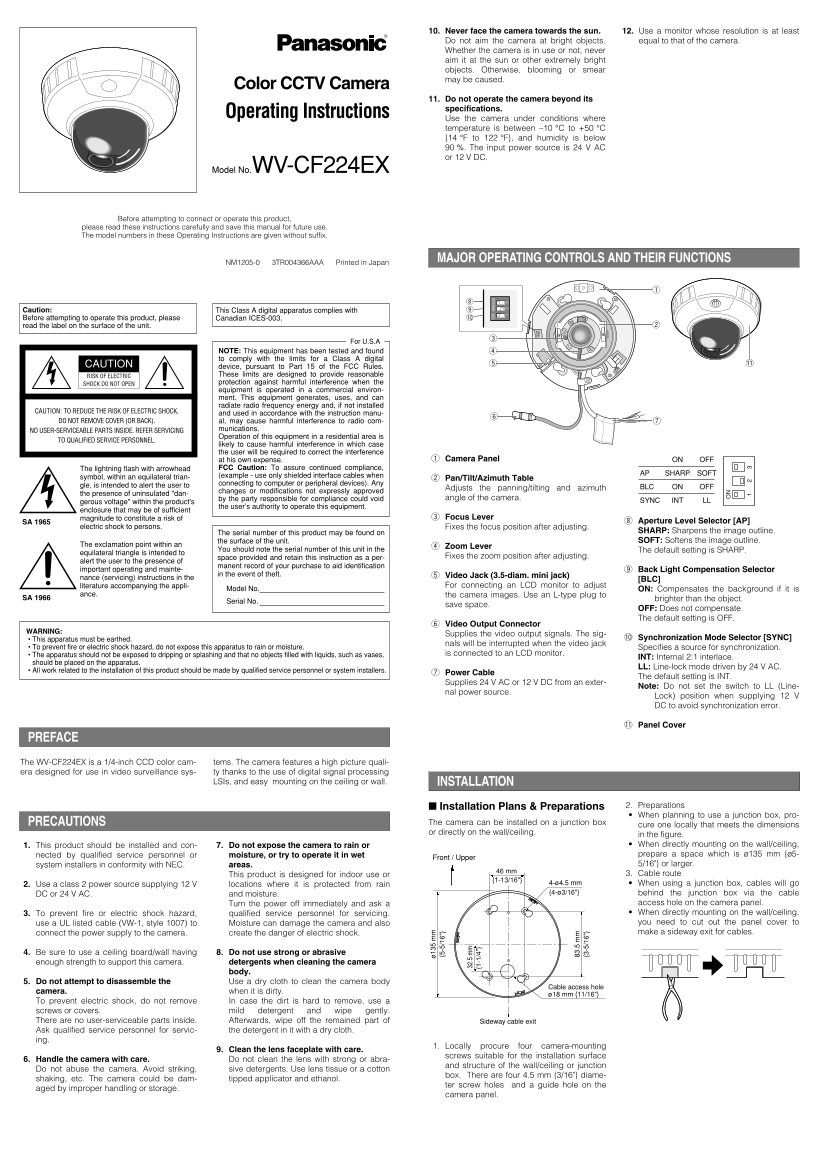 Panasonic WVCF224EX User's Manual - Page 1