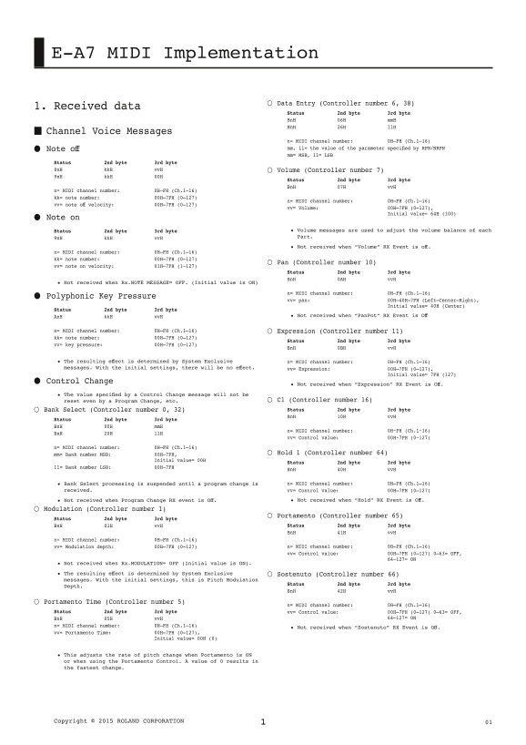 Roland E-A7 Expanded Arranger Keyboard User Manual [English] - Page 1