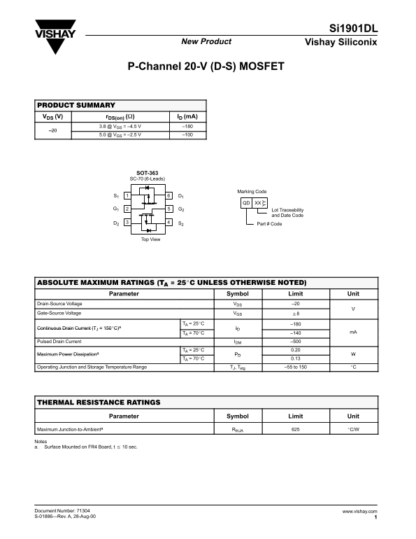 Vishay Si1901DL Data Sheet - Page 1
