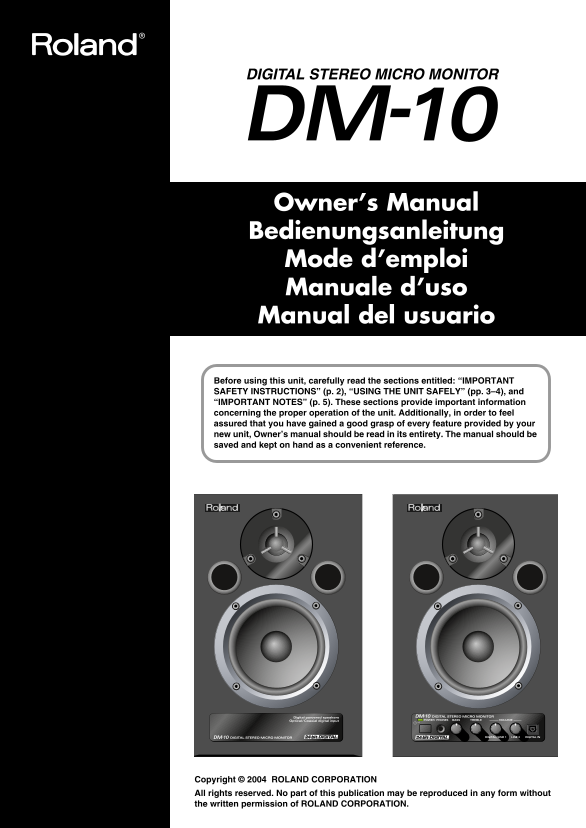 Roland DM-10 Digital Stereo Monitoring Speakers Owner's Manual - Page 1