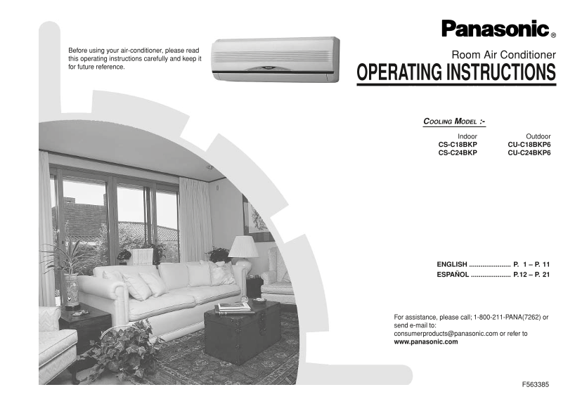 Panasonic CS- series User manuals - CS-C18BKP, CS-C24BKP, CU-C18BKP6, CU-C24BKP6 - Page 1
