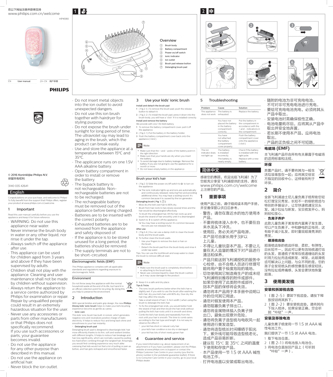 Philips KidCare Negative Ion Hairstyling Brush HP4590 05 Product Support & Owner's Manual - Page 1