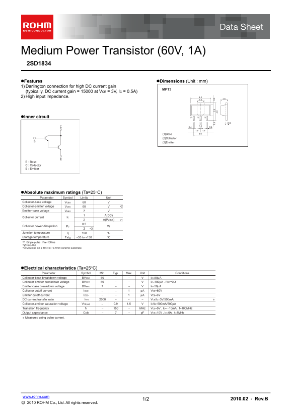 ROHM 2SD1834 User Guide - Page 1