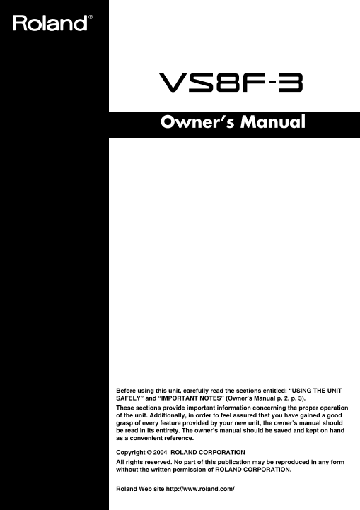 Roland VS8F-3 Plugin Effects Expansion Card Owner's Manual - Page 1