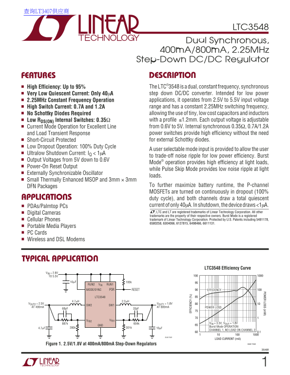 LINEAR LTC3548 Data Sheet Handbook - Page 1