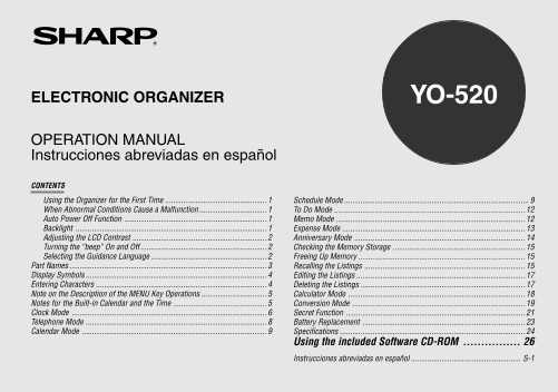 SHARP YO520 Operation Manual - Page 1