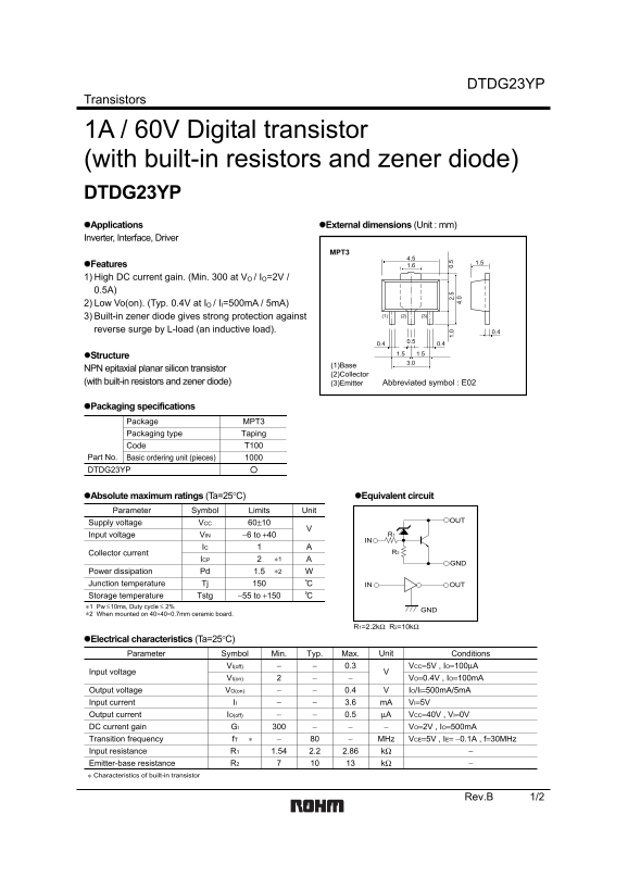 ROHM DTDG23YP Data Sheet - Page 1