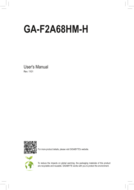 Gigabyte Motherboard GA-F2A68HM-H (rev.1.1) User Manual in English (version 1101) - Page 1