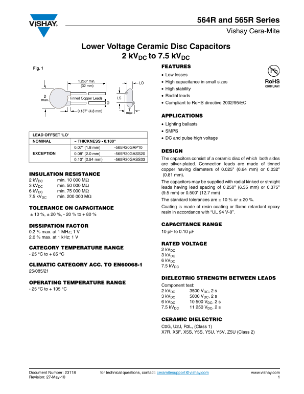 Vishay Sprague 564R and 565R Series Cera-Mite User Guide and Owner's Manual - Page 1