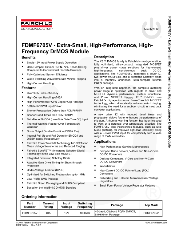 Fairchild FDMF6705V Product Specifications Sheet - Page 1