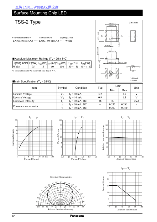 Panasonic TSS-2 Type Surface Mounting Chip LED User Manual - Page 1