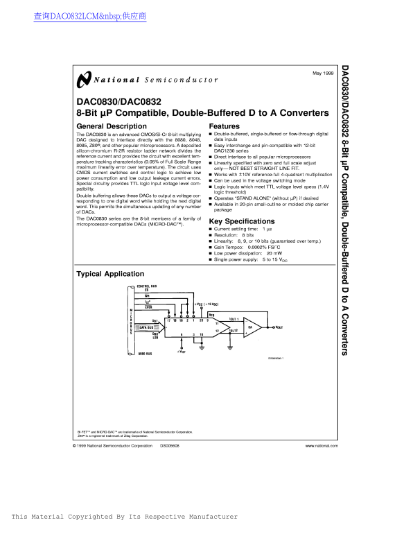 National DAC0830 DAC0832 Data Sheet - Page 1