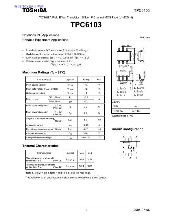 Toshiba TPC6103 Data Handbook - Page 1
