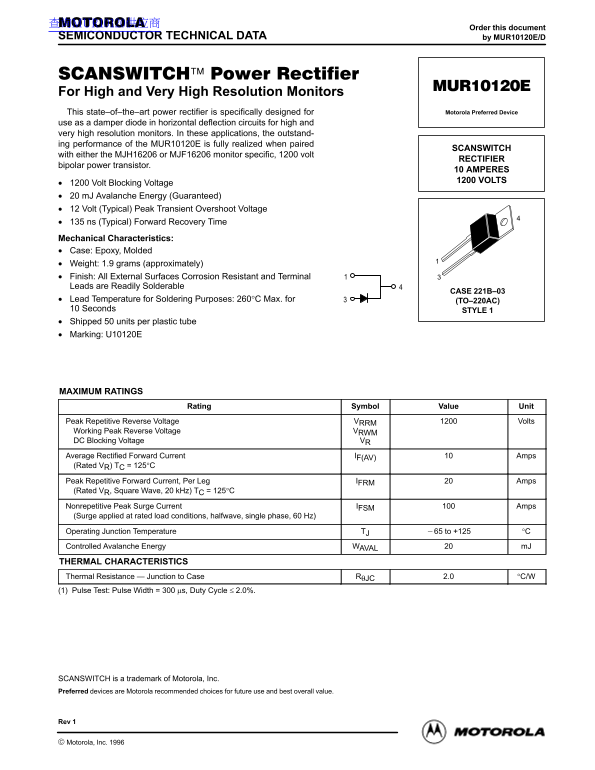 MOTOROLA Mur10120E Data Sheet - Page 1