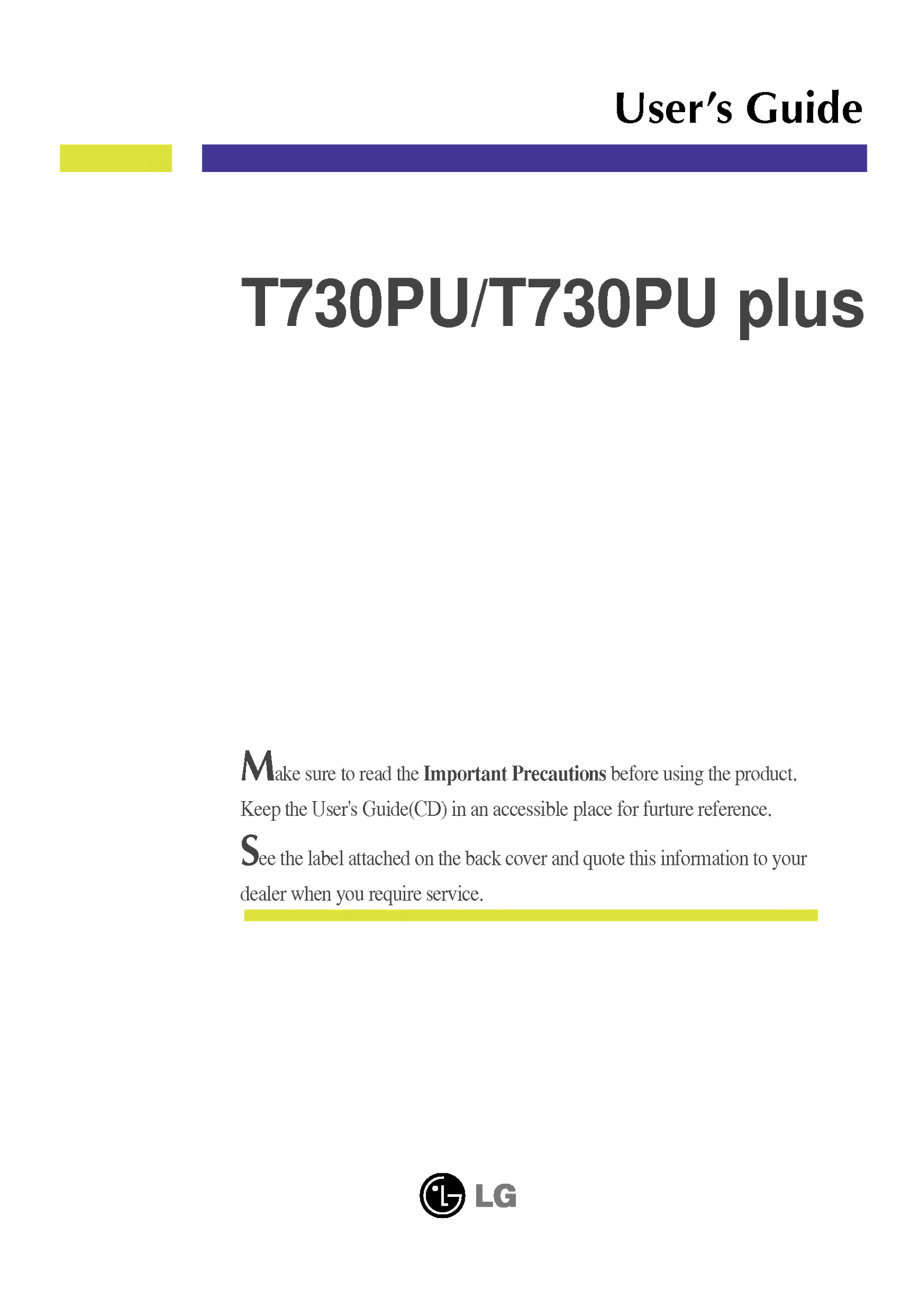 LG Monitor Series - 19 Inch T730PUP.ACN Product Specifications English - Page 1