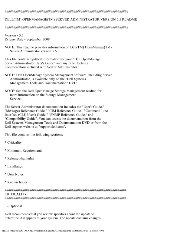 Dell OpenManage Server Administrator Version 5.5 README - Page 1