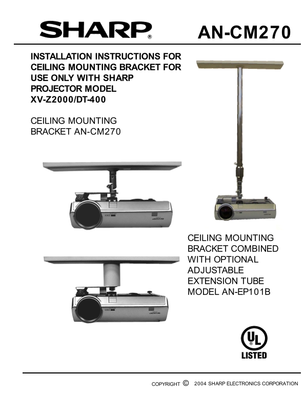 SHARP AN-CM270 Ceiling Mount Kit Setup Guide - Installation Instructions - Page 1