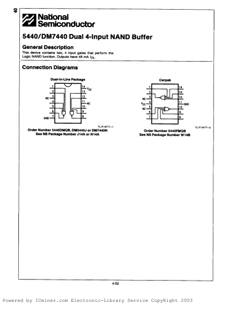 NATIONAL DM7440 Data Sheet - Page 1