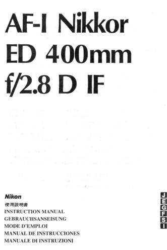 Nikon AF-I Nikkor ED 400mm f/2.8D IF User Guide - Page 1