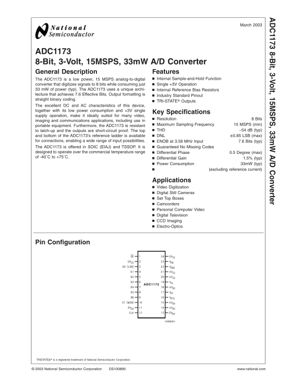 NATIONAL SEMICONDUCTOR ADC1173 User Guide - Page 1