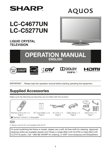 SHARP LC-C4677UN LC- C5277UN Operation Manual - Page 1