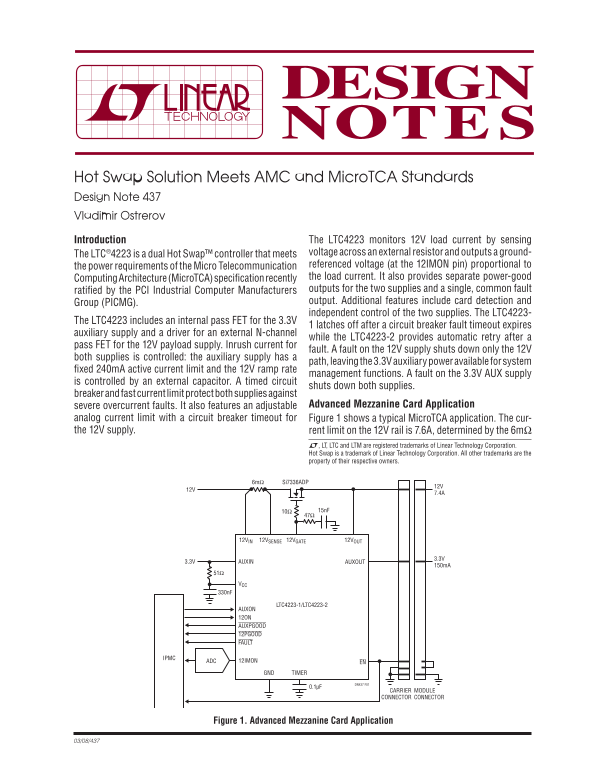 LINEAR Hot Swap Solution AMC & MicroTCA Compliance Design Note 437 by Vladimir Ostrerov Hot Swap Instructions User Guide - Page 1