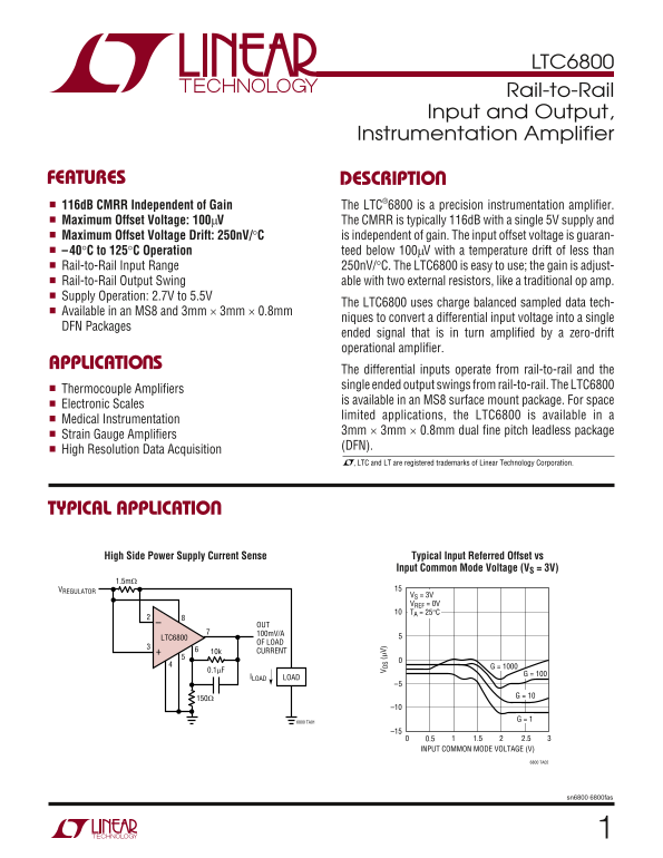 LINEAR TECHNOLOGY LTC6800 User's Manual - Page 1