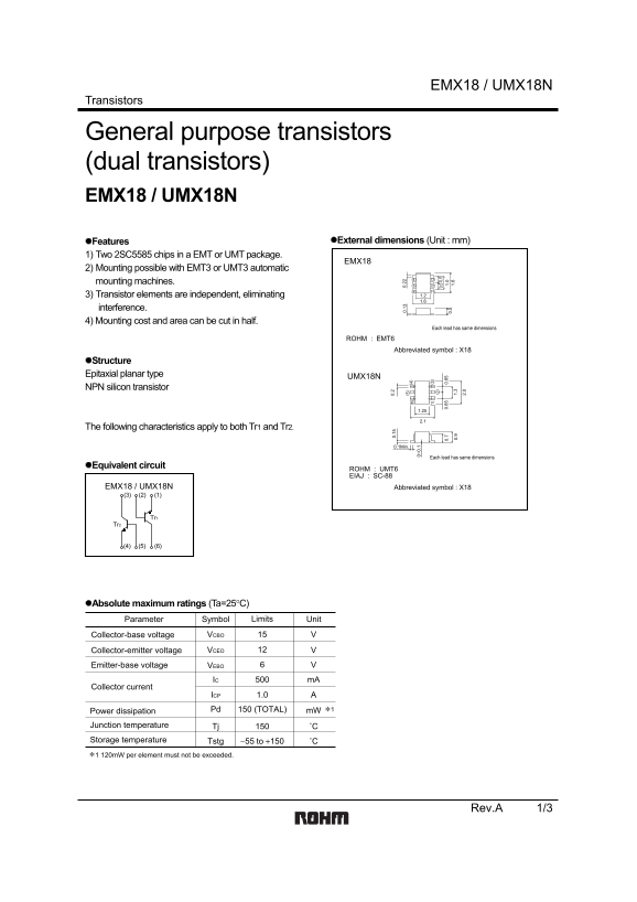ROHM EMX18 UMX18N Data Sheet - Page 1