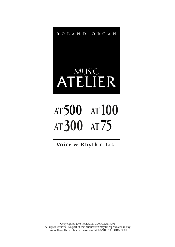 Roland AT-500 Atelier Series Organ Patch List User's Manual - Page 1