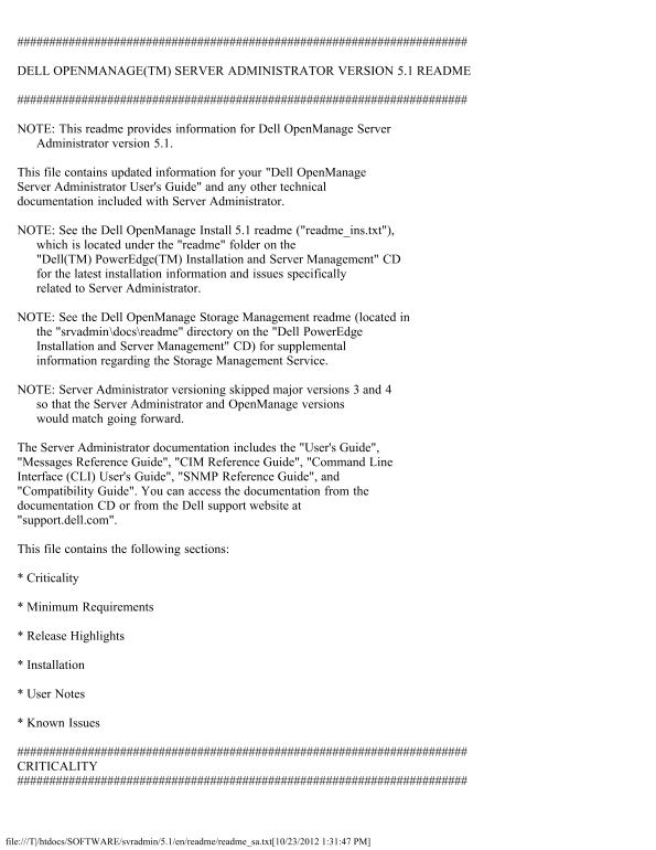 Dell OpenManage Server Administrator Version 5.0 Read me - Page 1