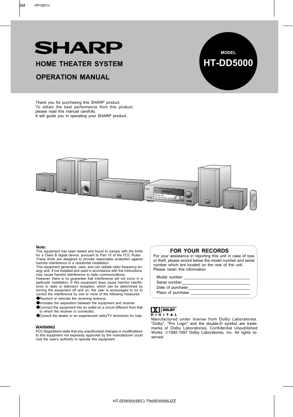 SHARP HTDD5000 Operation Manual - Page 1