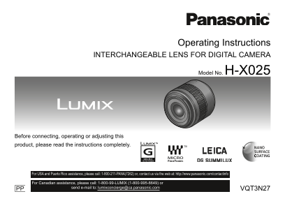 Panasonic H-X025 User's Guide - Page 1