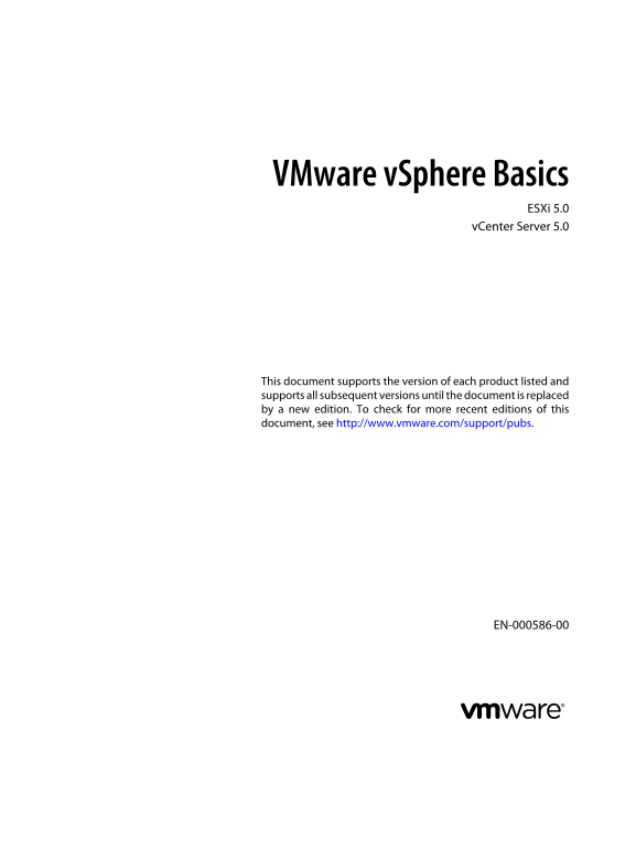 VMware vSphere Basics ESXi 5.0 vCenter Server 5.0 User Guide - Page 1