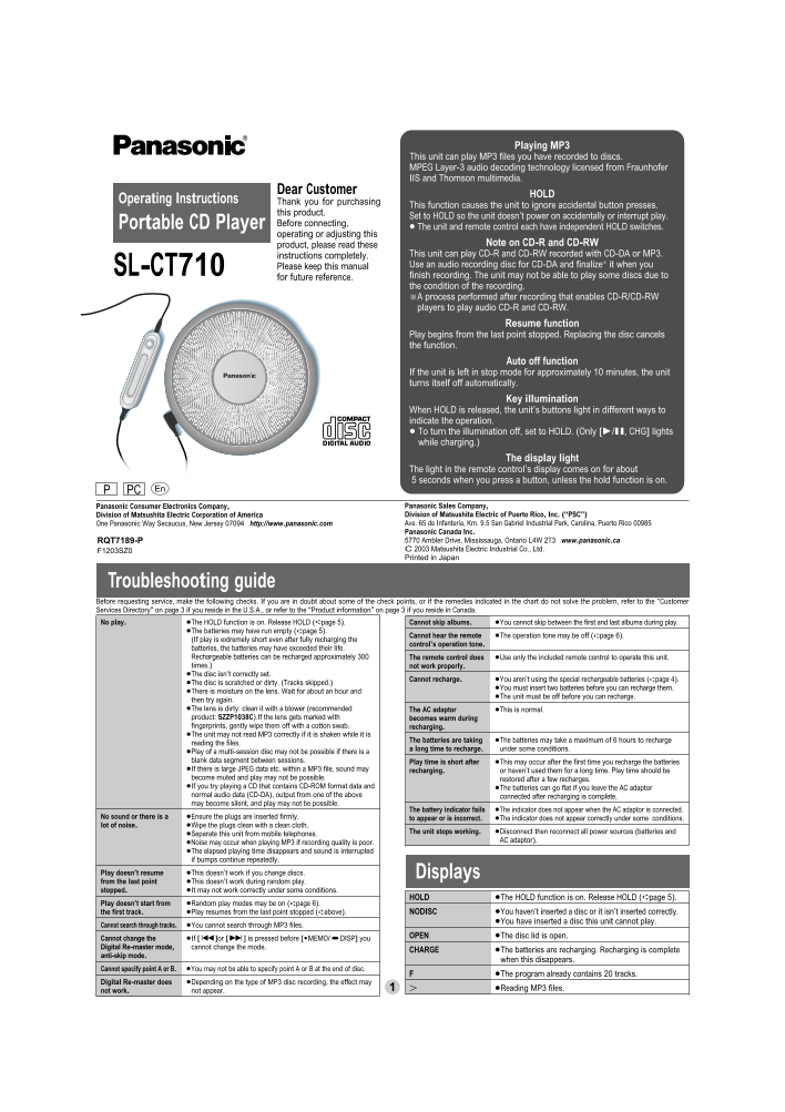 Panasonic SL-CT710 User Guide - Page 1