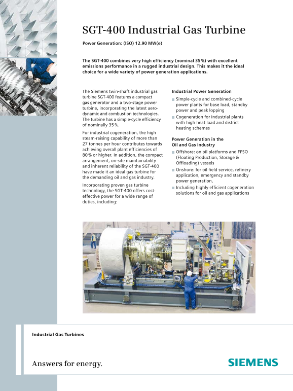 Siemens SGT-400 Industrial Gas Turbine User and Installation Guide - Page 1