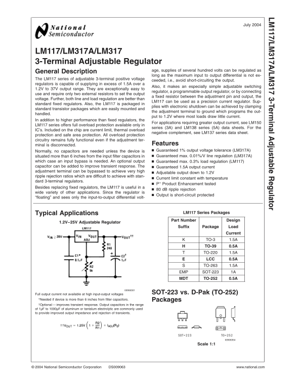 National Semiconductor - LM117 LM317A LM317 3-Terminal Adjustable Regulator Data Manual, User Guide - Page 1