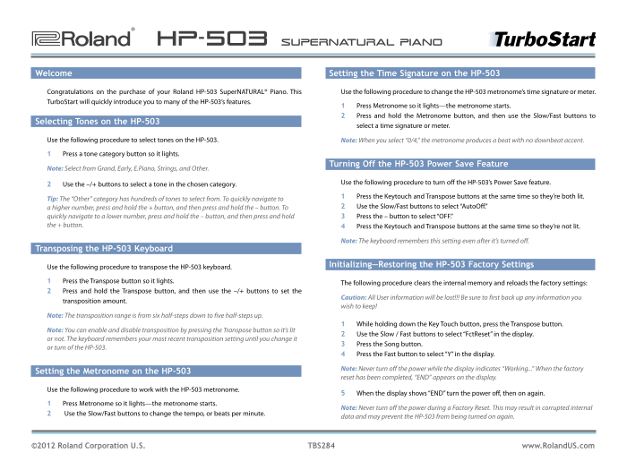 Roland HP-503 Digital Piano User's Guide - Page 1