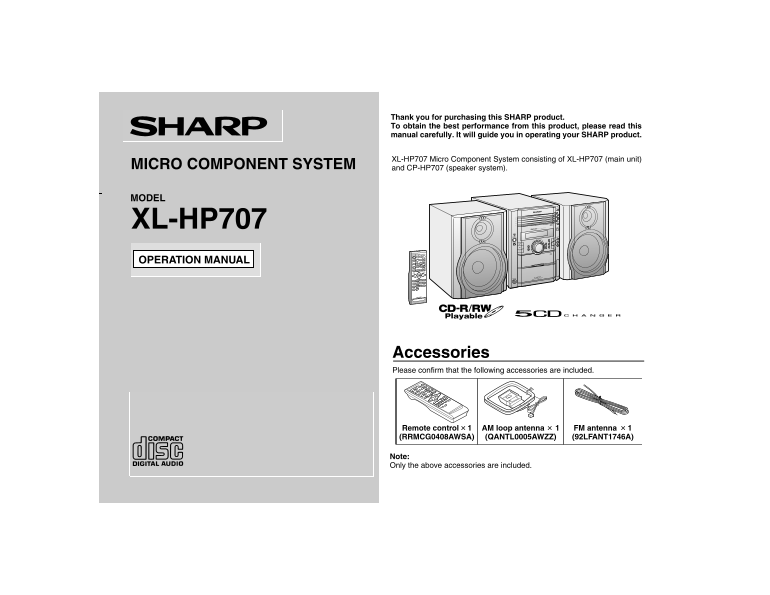 SHARP XL-HP707 Operation Manual - Page 1